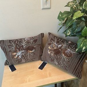 Ralph Lauren Barkin Velvet w/Beads & Sequins Floral Motif 12x16 - Two Pillows